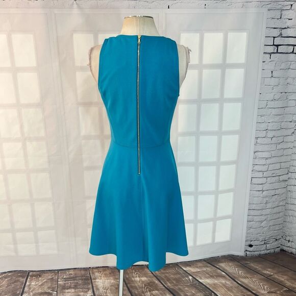 Rebecca Taylor NWT ponte jersey sleeveless fit & flare turquoise dress size 4 - Picture 7 of 13